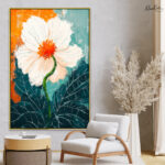 Teal and Orange Blossom Canvas Wall Art