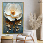 Teal and Gold Peony Canvas Wall Art