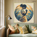 Boho Serenity in Indigo and Ochre Canvas Wall art - Image 5