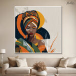 Afrikan Queen in Ochre and Teal Canvas Wall art - Image 11