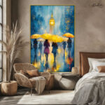 Golden Umbrella Walk Canvas Wall Art