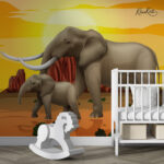 African Safari Elephant Sunset Kids Premium Wallpaper