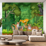 Jungle Safari Animals Mural with Tigers Kids Premium Wallpaper