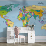 Colorful Educational World Map Kids Premium Wallpaper
