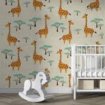 Cartoon Giraffe and Acacia Tree Kids Premium Wallpaper