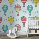 Pastel Hot Air Balloons and Clouds Kids Premium Wallpaper