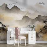 Serene Watercolor Misty Mountain Premium Wallpaper