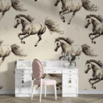 Galloping Stallions Vintage Sketch Premium Wallpaper