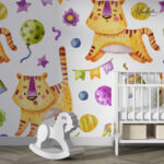 Watercolor Tiger Party Kids  Premium Wallpaper