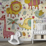 Cheerful Cartoon Lion and Cub Kids Premium Wallpaper