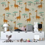 Cartoon Giraffe and Acacia Tree Kids Premium Wallpaper - Image 3