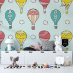 Pastel Hot Air Balloons and Clouds Kids Premium Wallpaper - Image 2