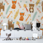 Cheerful Pastel Outline Woodland Kids Premium Wallpaper - Image 2