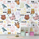 Happy Animals Woodland Doodle Kids Premium Wallpaper