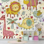 Cheerful Cartoon Lion and Cub Kids Premium Wallpaper - Image 2