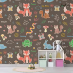 Pastel Woodland Animals and Nature Kids Premium Wallpaper - Image 3