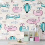 Pastel Planes and Hot Air Balloons Kids Premium Wallpaper - Image 5