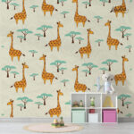 Cartoon Giraffe and Acacia Tree Kids Premium Wallpaper - Image 4