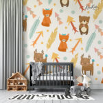 Cheerful Pastel Outline Woodland Kids Premium Wallpaper - Image 3