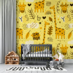 Cheerful Yellow Giraffe Doodle Kids Premium Wallpaper - Image 3