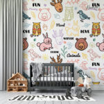 Happy Animals Woodland Doodle Kids Premium Wallpaper - Image 2