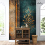 Teal & Ochre Opulence Premium Wallpaper - Image 4