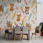 Cheerful Pastel Outline Woodland Kids Premium Wallpaper - Image 4