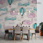 Pastel Planes and Hot Air Balloons Kids Premium Wallpaper - Image 2