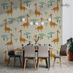 Cartoon Giraffe and Acacia Tree Kids Premium Wallpaper - Image 5