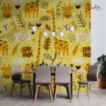 Cheerful Yellow Giraffe Doodle Kids Premium Wallpaper - Image 2