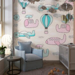 Pastel Planes and Hot Air Balloons Kids Premium Wallpaper - Image 3