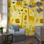 Cheerful Yellow Giraffe Doodle Kids Premium Wallpaper - Image 5