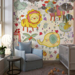 Cheerful Cartoon Lion and Cub Kids Premium Wallpaper - Image 5