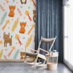 Cheerful Pastel Outline Woodland Kids Premium Wallpaper