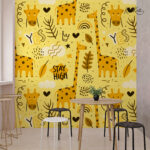 Cheerful Yellow Giraffe Doodle Kids Premium Wallpaper - Image 4