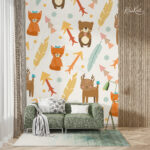 Cheerful Pastel Outline Woodland Kids Premium Wallpaper - Image 5