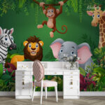 Cartoon Jungle Friends Kids Premium Wallpaper