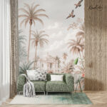 White Mansion and Palms Scenic Premium Wallpaper